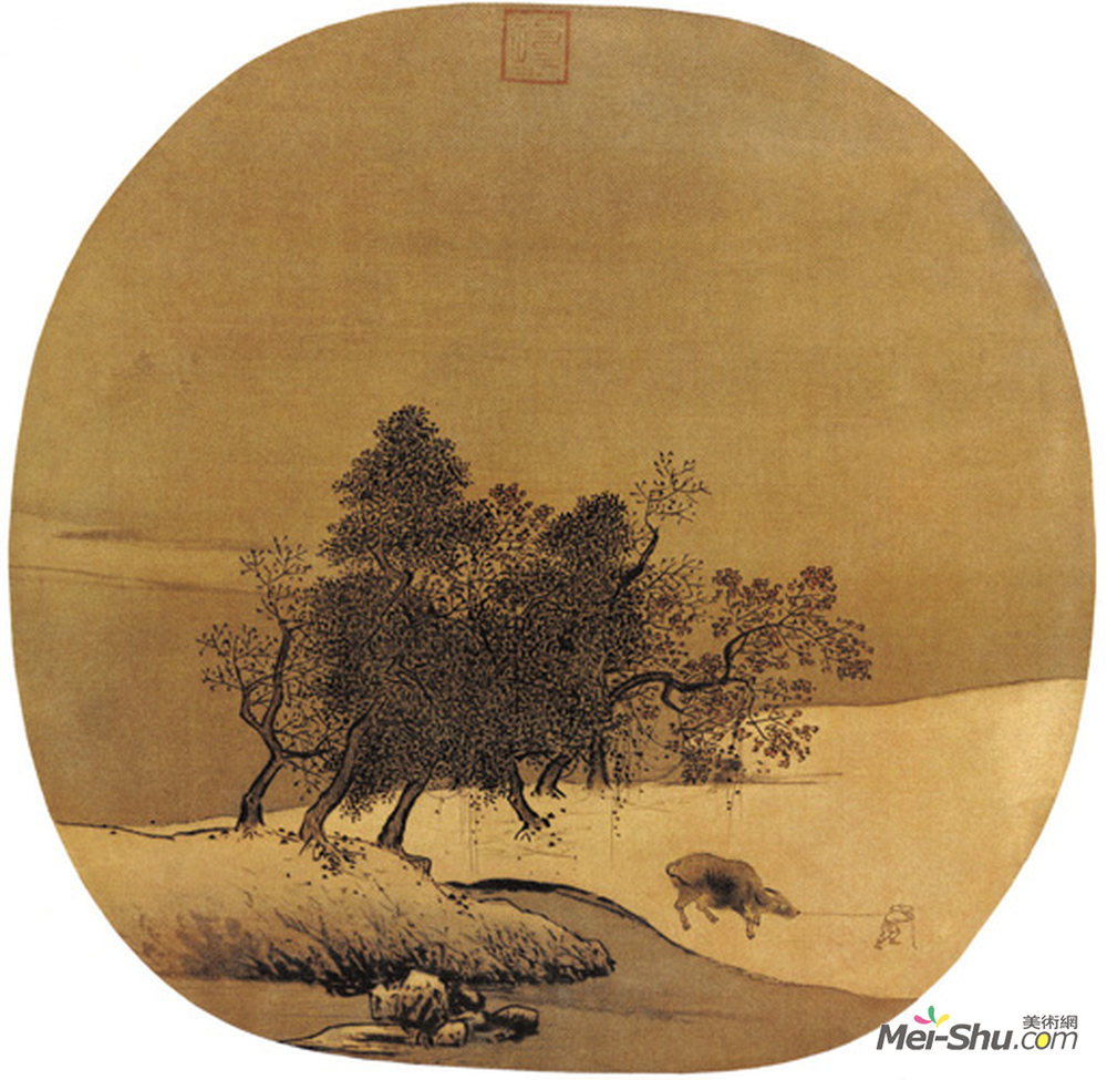 《秋溪放牧图》中国花鸟名画