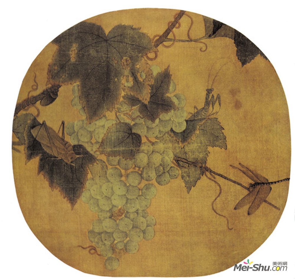 《葡萄草虫图》中国花鸟名画