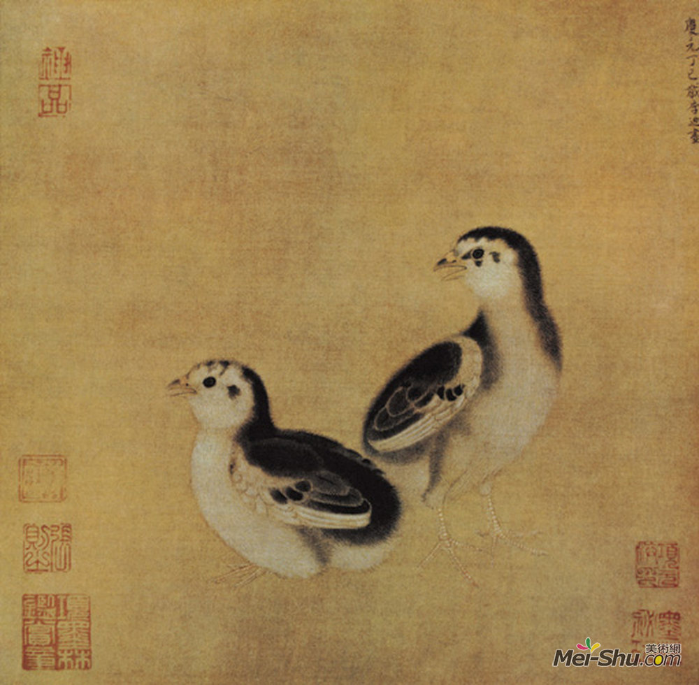 《鸡雏待饲图》中国花鸟名画