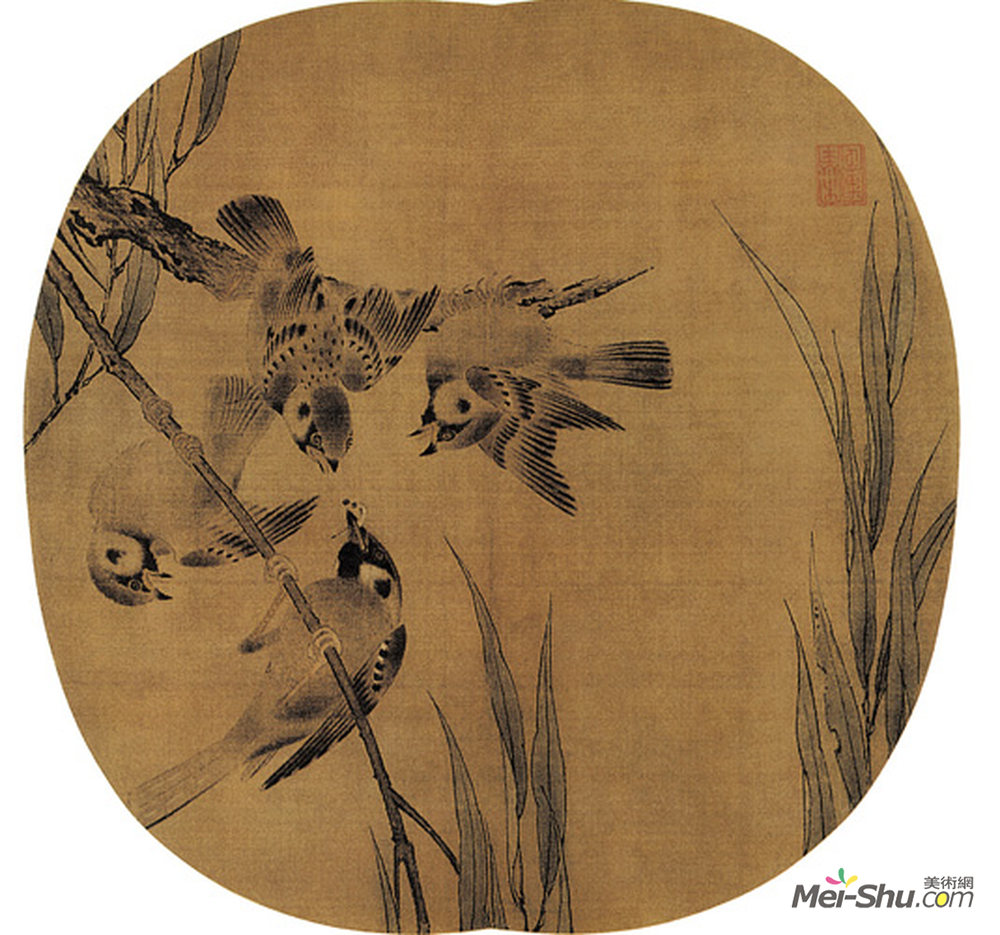《杨柳乳雀图》中国花鸟名画