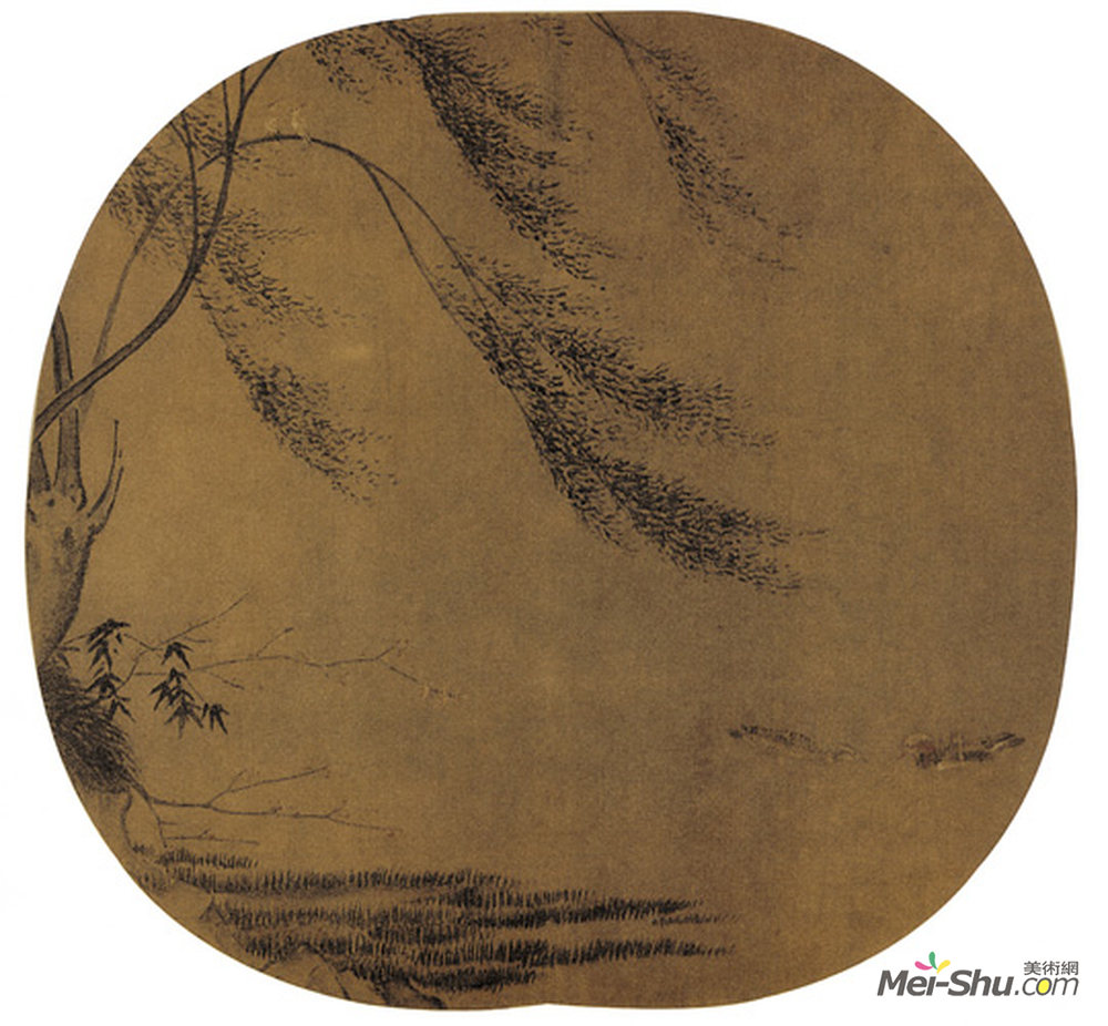 《柳塘鸳戏图》中国花鸟名画