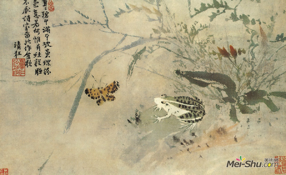 《青蛙草蝶图》中国花鸟名画