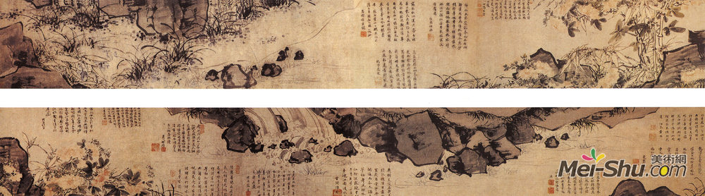 《花卉泉石图》中国花鸟名画