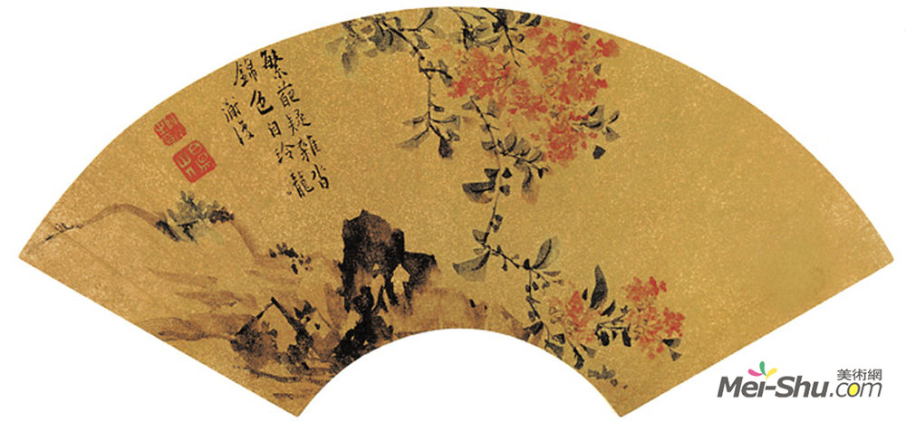 《紫薇扇面》中国花鸟名画