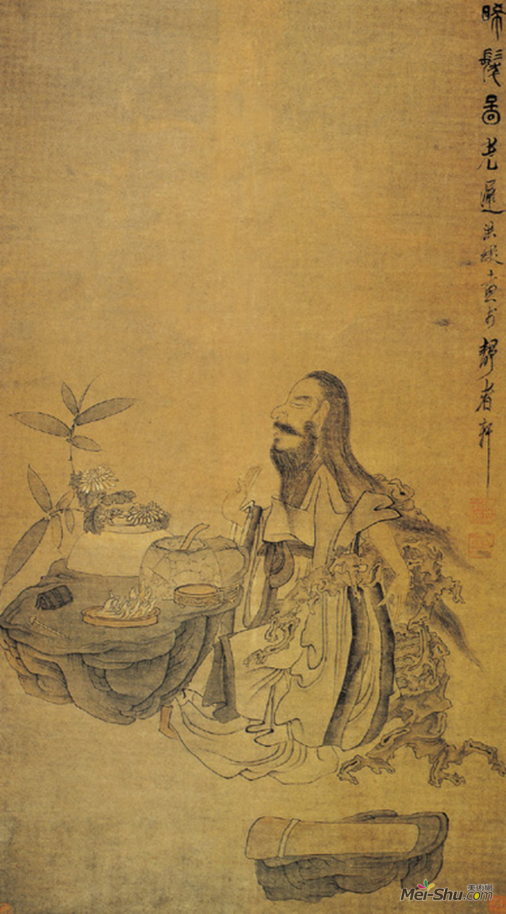 《发图》明陈洪绶 纸本设色纵105厘米横51.8厘米重庆市博物馆藏