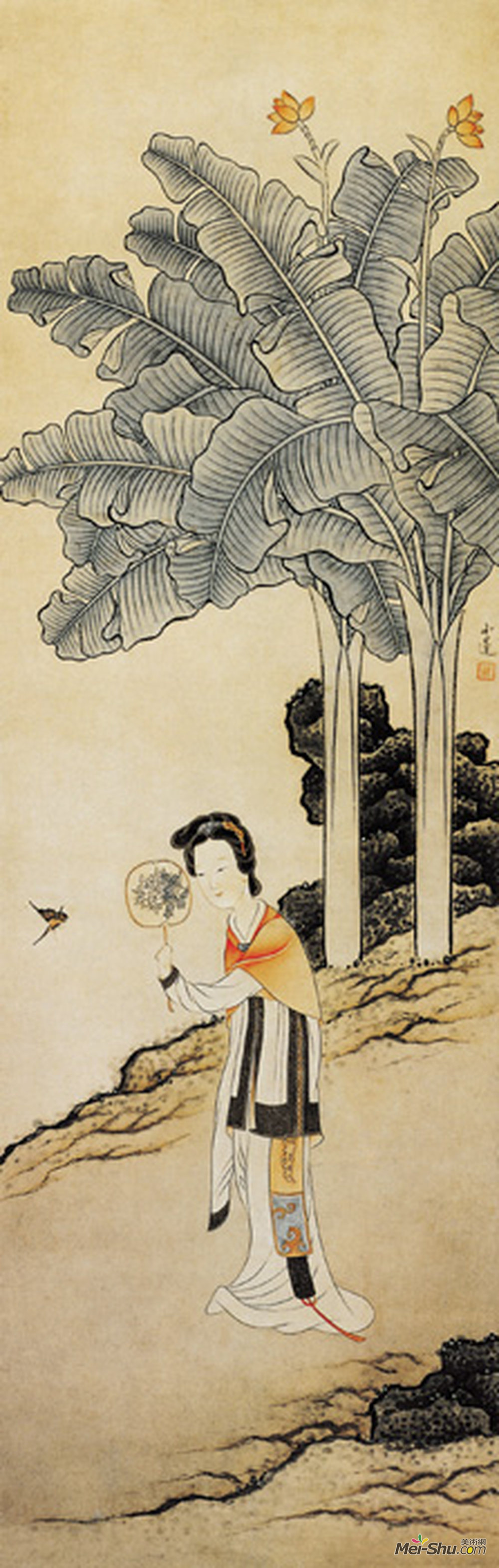《扑蝶仕女图》清陈宇纸本设色纵93厘米 横30厘米北京故宫博物院藏