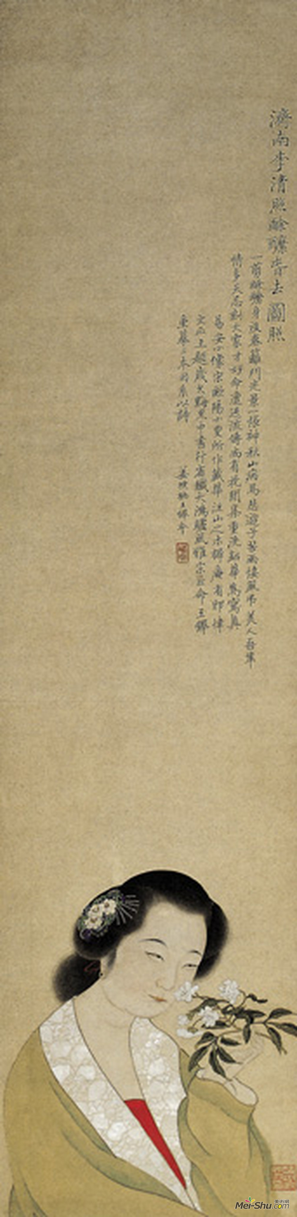 《李清照小像》清姜壎纸本设色 纵115.8厘米横26.7厘米无锡市博物馆藏