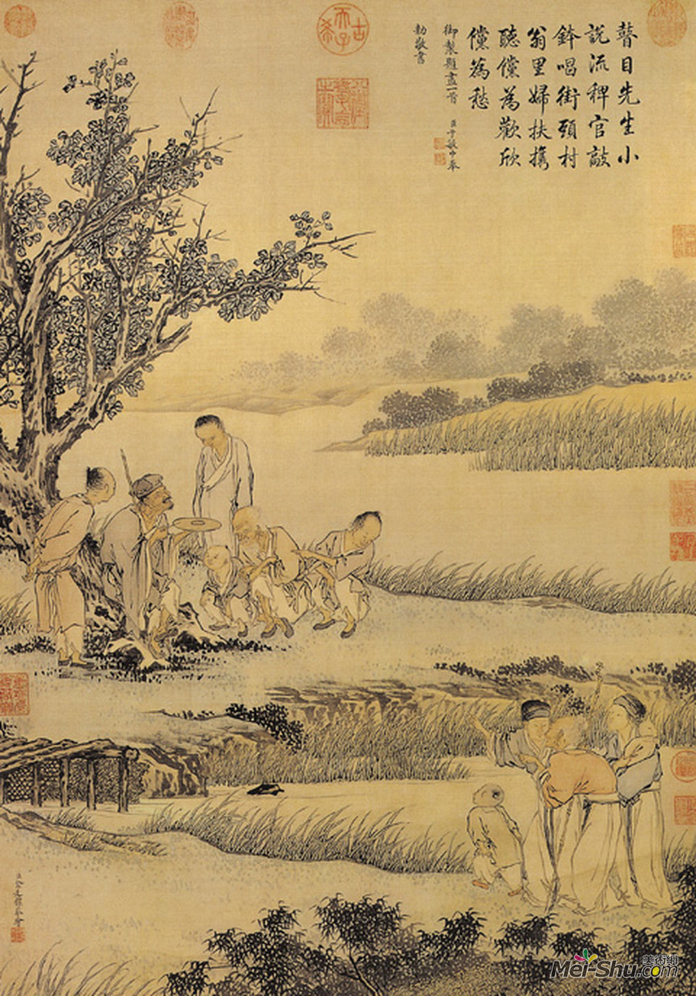 《瞎子说唱图》清金廷标绢本设色纵88.5厘米横62.2厘米 北京故宫博物院藏