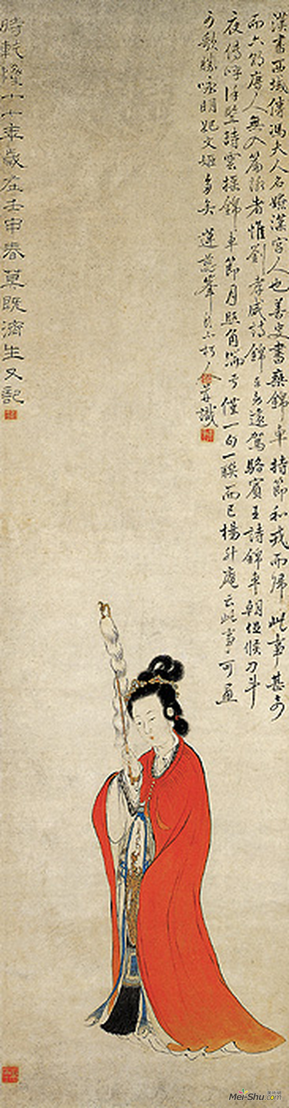 《持节仕女图》清康涛纸本设色 纵135.9厘米横35.9厘米浙江省博物馆藏