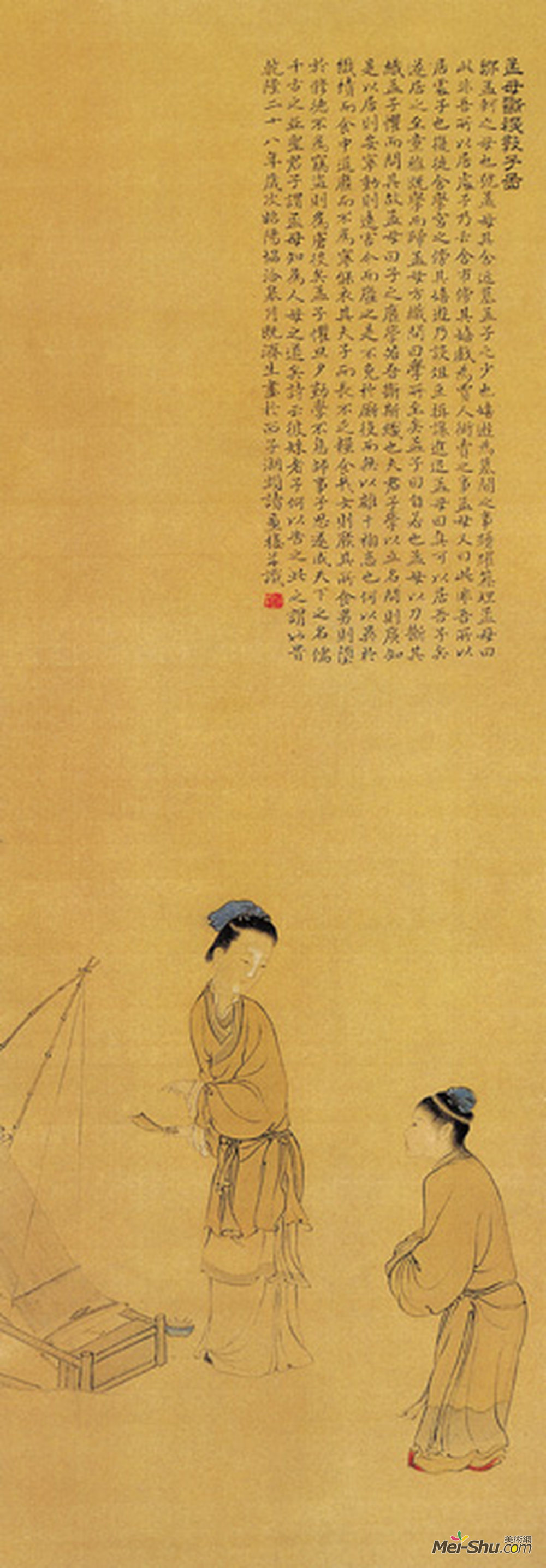 《孟母断杼教子图》清康涛绢本设色纵88.4厘米横31厘米 北京故宫博物院藏
