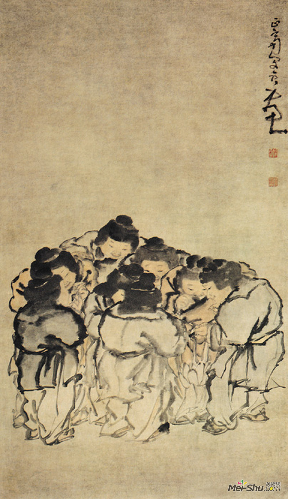 《八子观灯图》清闵贞纸本设色纵121厘米横70.5厘米 扬州市博物馆藏