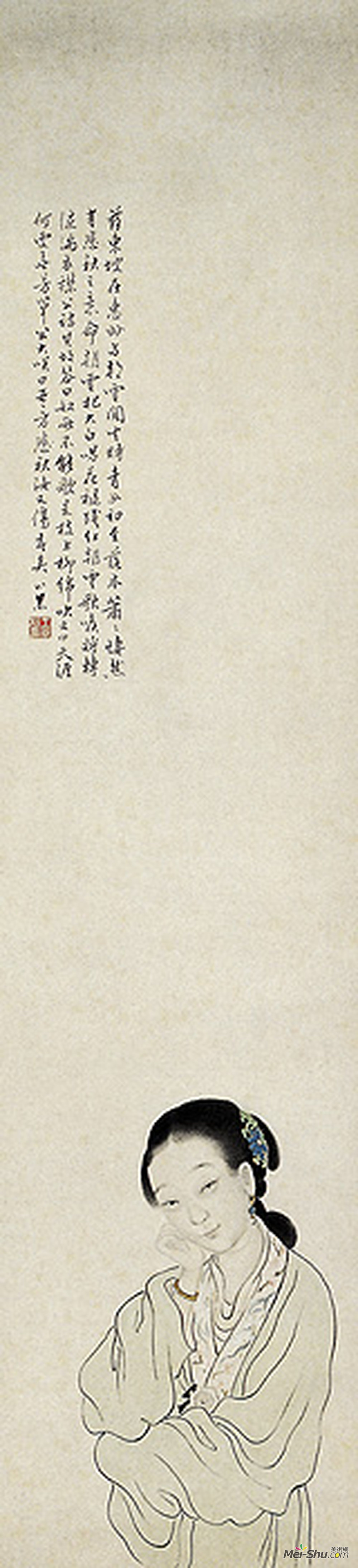 《朝云小像》清王愫 纸本设色 纵131厘米横31厘米清华大学美术学院