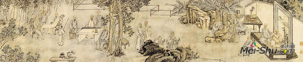 《九日行庵文燕图》 清叶芳林绢本设色纵31.7厘米横201厘米美国克里夫兰艺术博物馆藏 