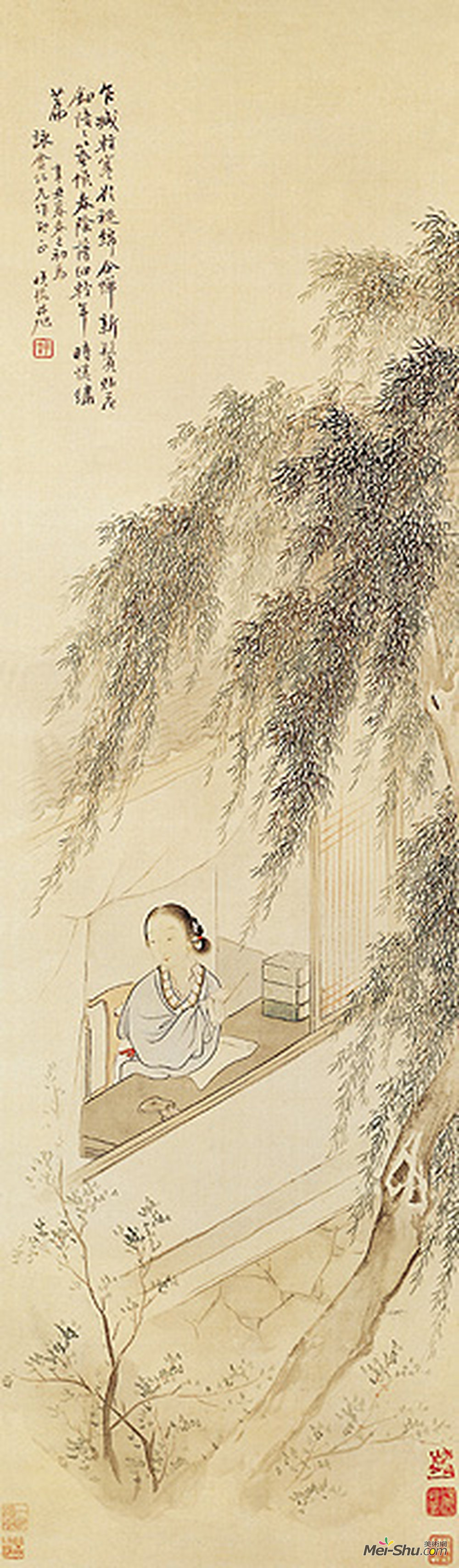 《柳荫仕女图》清费丹旭 绢本设色 纵104.7厘米横30.4厘米北京故宫博物院藏