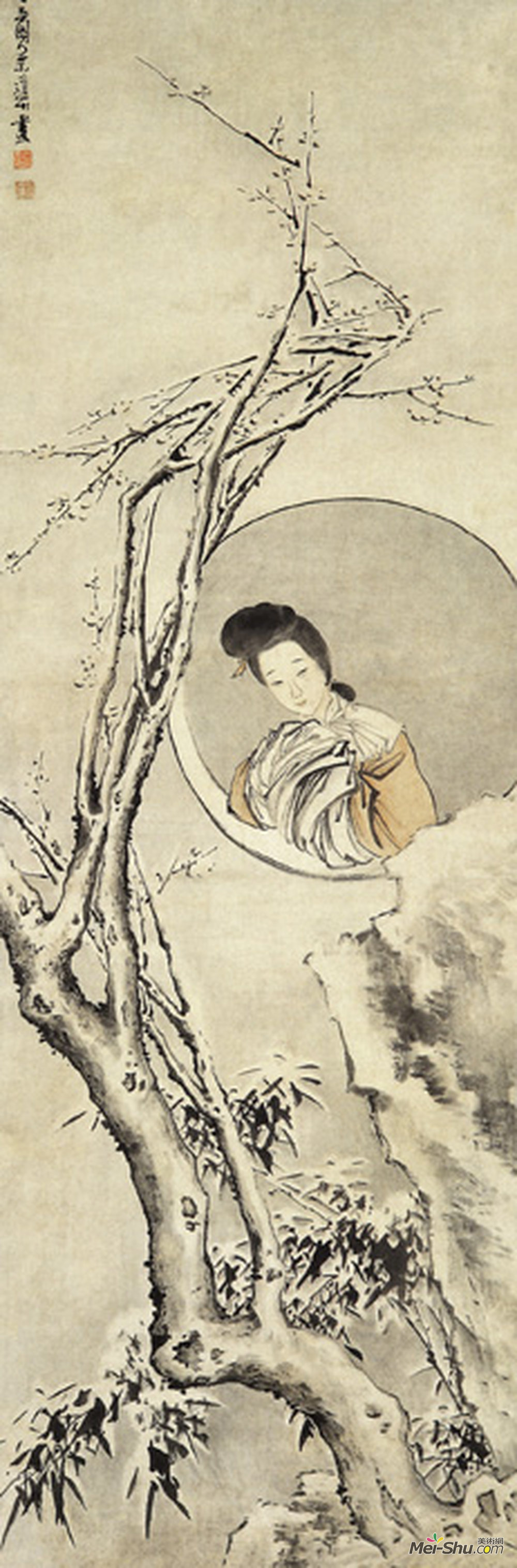 《雪窗仕女图》清叶道本纸本设色南京博物馆藏