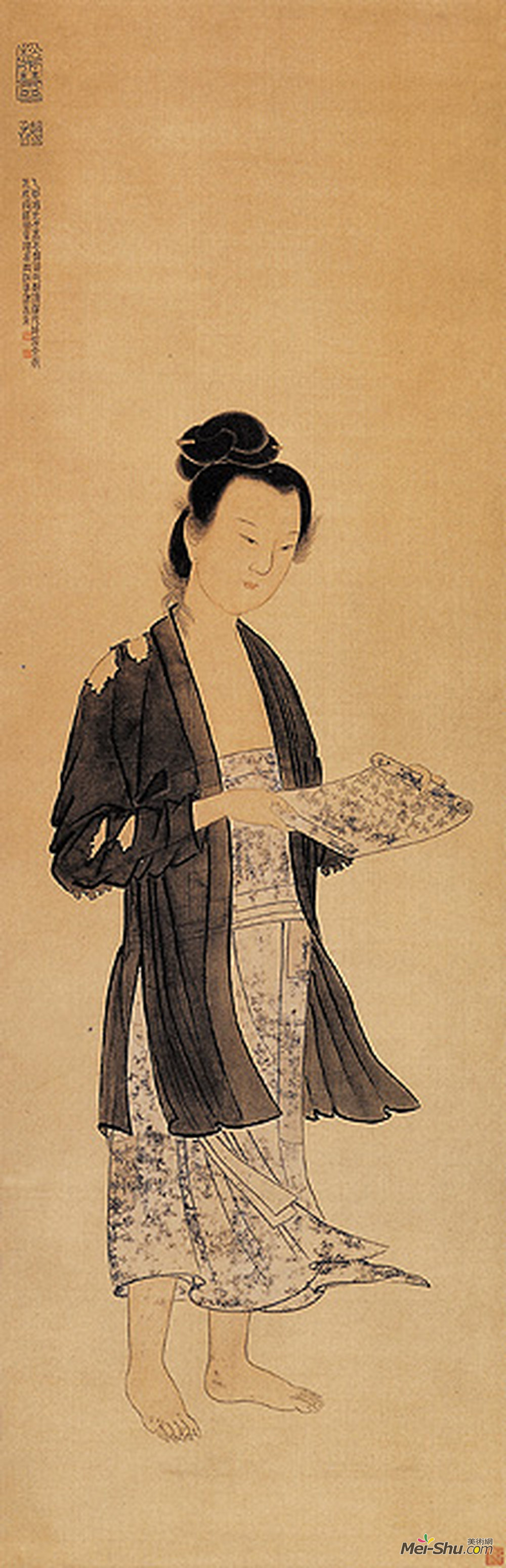 《元女授经图》清任熊绢本设色纵129厘米横41.5厘米天津人民出版社藏