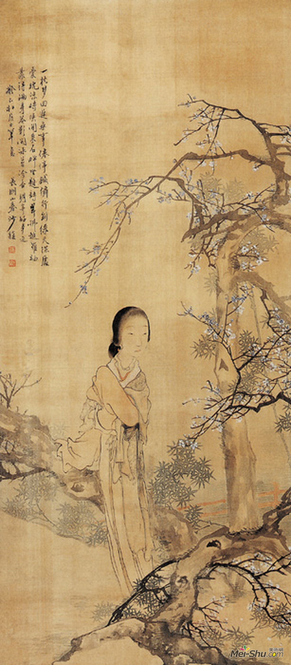 《梨花仕女图》清沙馥绢本设色纵84厘米横37厘米 天津人民美术出版社藏