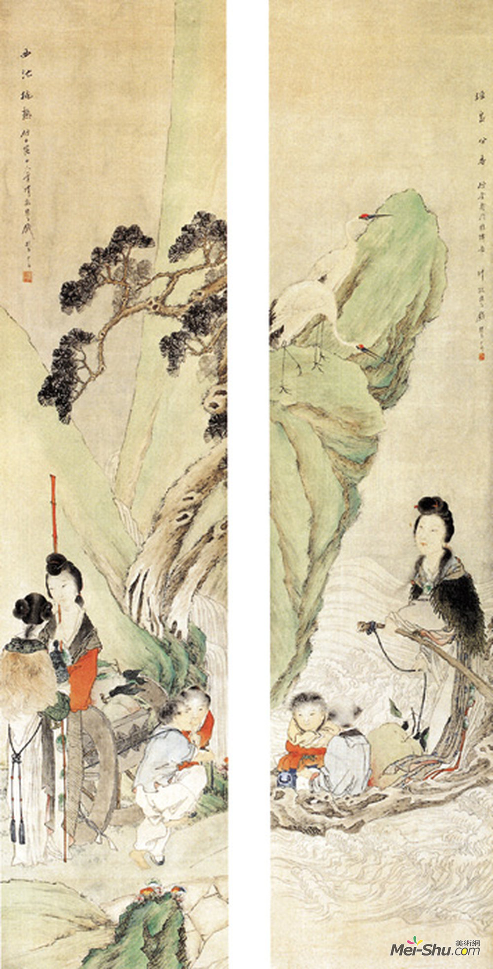 《仕女屏》清 钱慧安纸本设色 纵162厘米横39厘米天津美术学院藏
