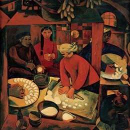 《包饺子》费正油画艺术作品欣赏