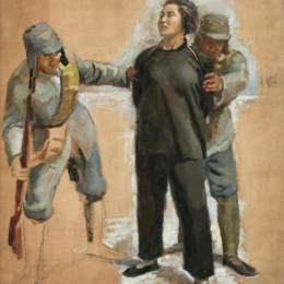 《刘胡兰和两个匪兵的三人组合-1》冯法祀油画作品欣赏
