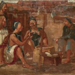 《吃烤饼的瑶族人》冯法祀油画高清作品