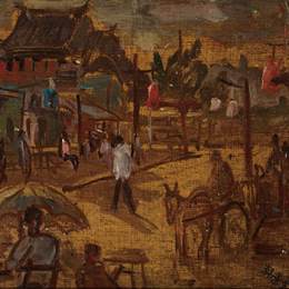 《街头小市》韩景生油画作品