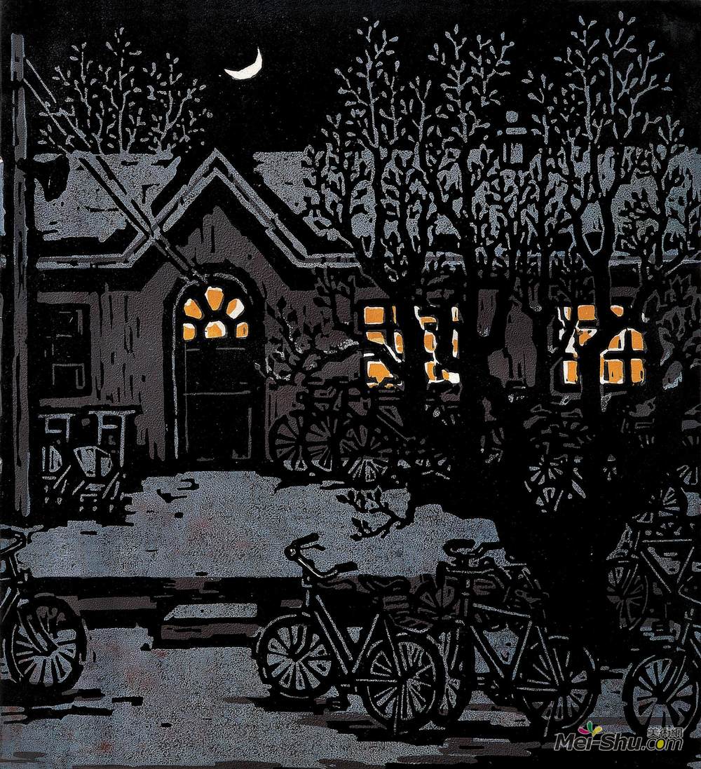 《春夜》力群版画艺术作品