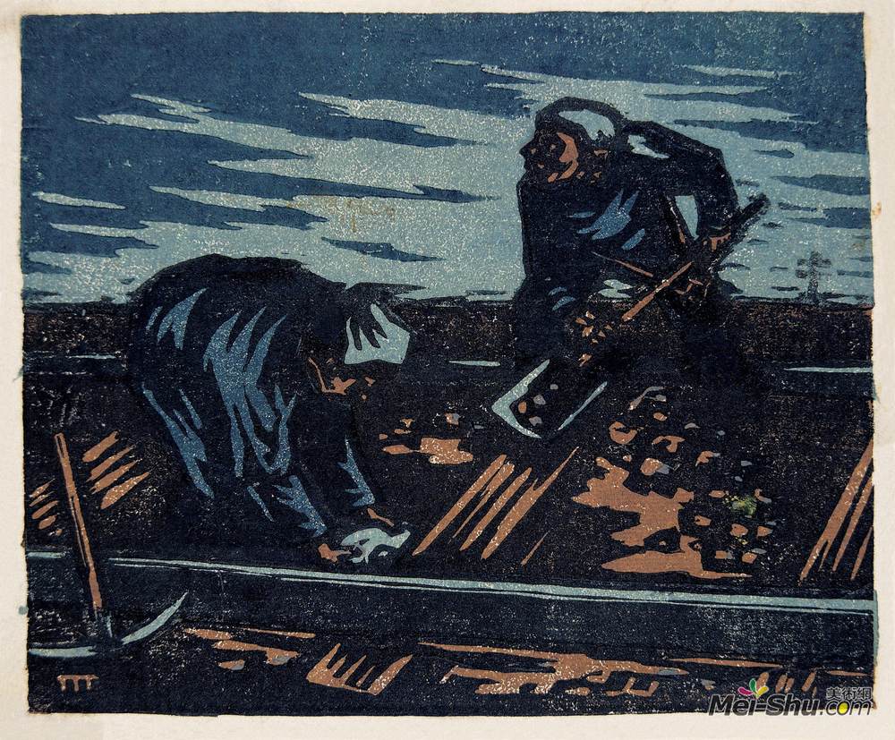 《月夜破路》胡一川版画高清作品