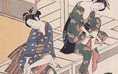 《美人浴足》鸟居清广版画作品
