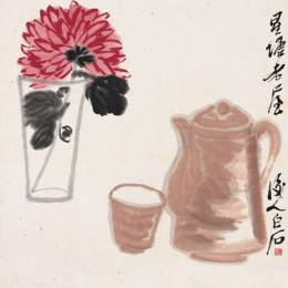 《茶壶瓶菊》齐白石中国画高清作品