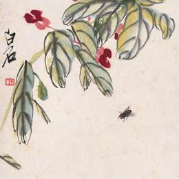 《红花苍蝇》齐白石中国画高清作品欣赏