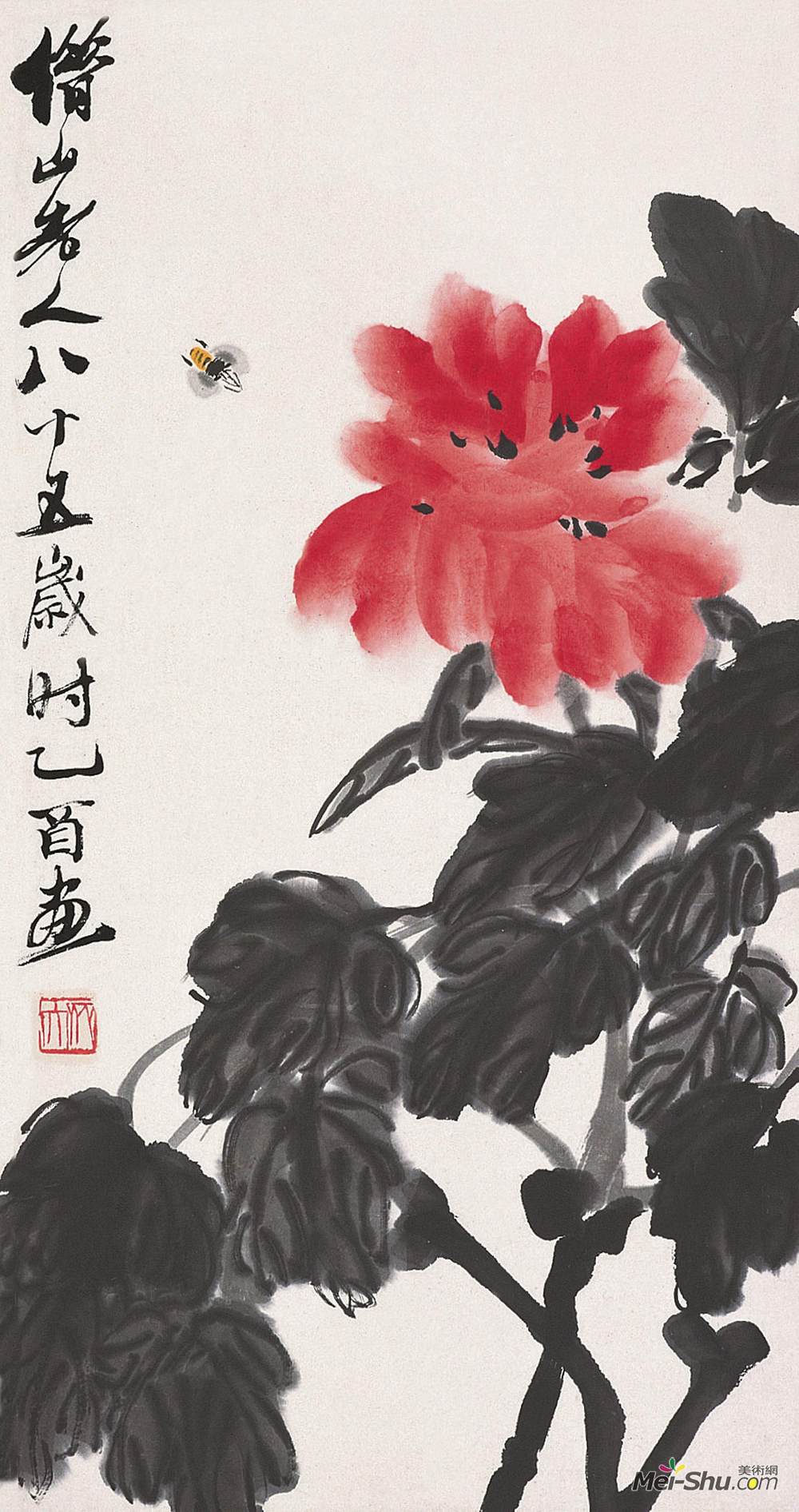 《牡丹蜜蜂》齐白石中国画高清作品欣赏