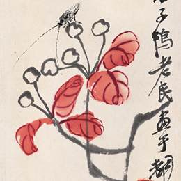 《红叶天牛》齐白石中国画艺术作品