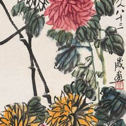 《菊花草虫》齐白石中国画艺术作品欣赏