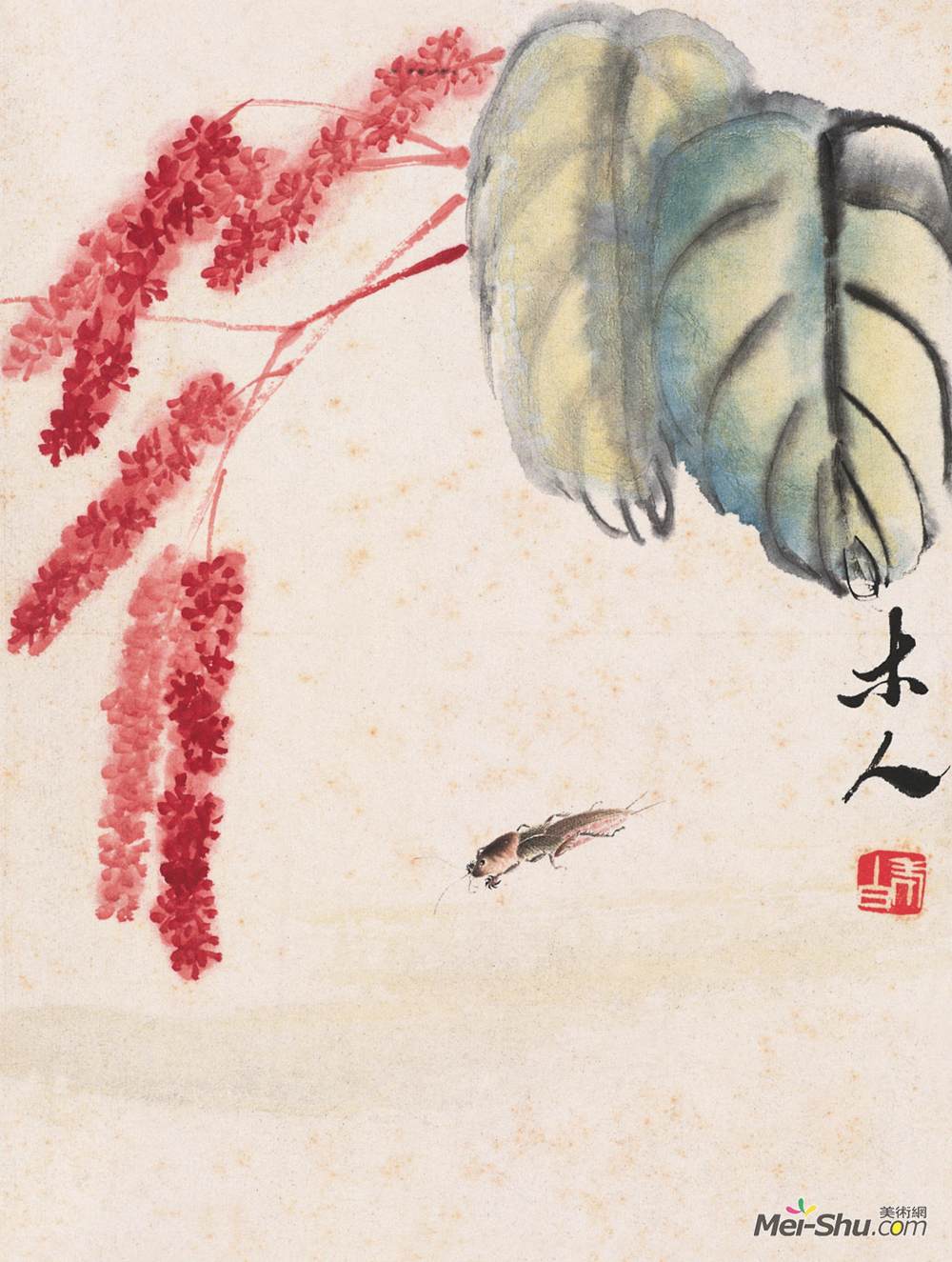 《红蓼蝼蛄》齐白石中国画作品欣赏