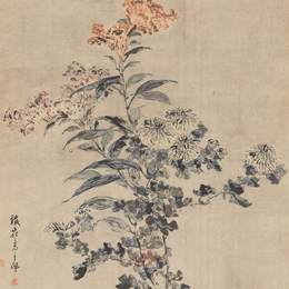 《鸡冠菊花图》高其佩中国画艺术作品欣赏