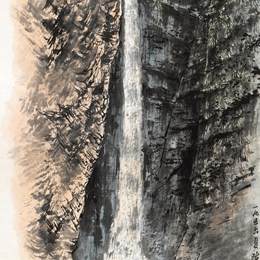 《雁荡飞瀑》陈大羽中国画高清作品欣赏