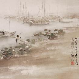 《渔港雨色》高剑父中国画艺术作品