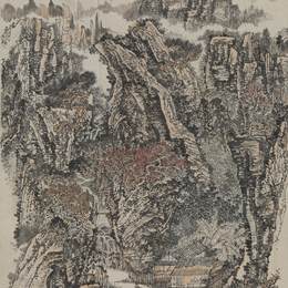 《层岩古木》黄秋园中国画作品欣赏