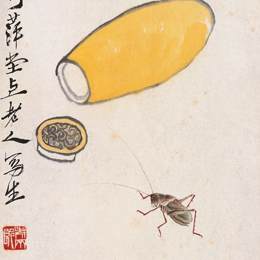 《葫芦蝈蝈》齐白石中国画作品欣赏