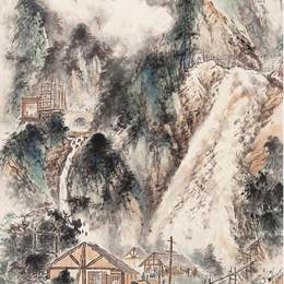 《秦岭工地》吴镜汀中国画高清作品