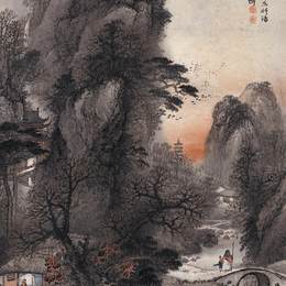 《远寺夕照图》吴庆云中国画艺术作品欣赏