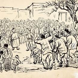 《看秧歌剧》赵望云中国画作品