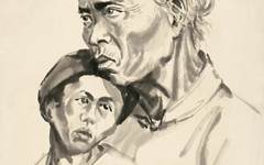 《饥民又名母与子》张漾兮中国画作品欣赏