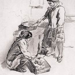 《灶前》赵延年素描高清作品欣赏