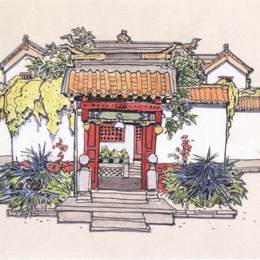 《旧宅院（北京小院）》李平凡素描作品