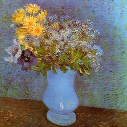 《紫丁香，雏菊和银莲花》梵高(Van Gogh)作品高清