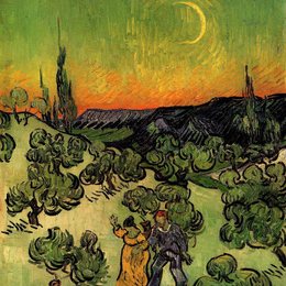 《新月下散步的夫妇》梵高(Van Gogh)作品高清