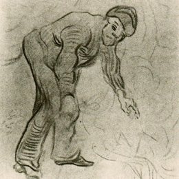《弯腰的男子素描》梵高(Van Gogh)作品高清