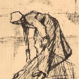 《弯腰拉网的女子》梵高(Van Gogh)欣赏高清